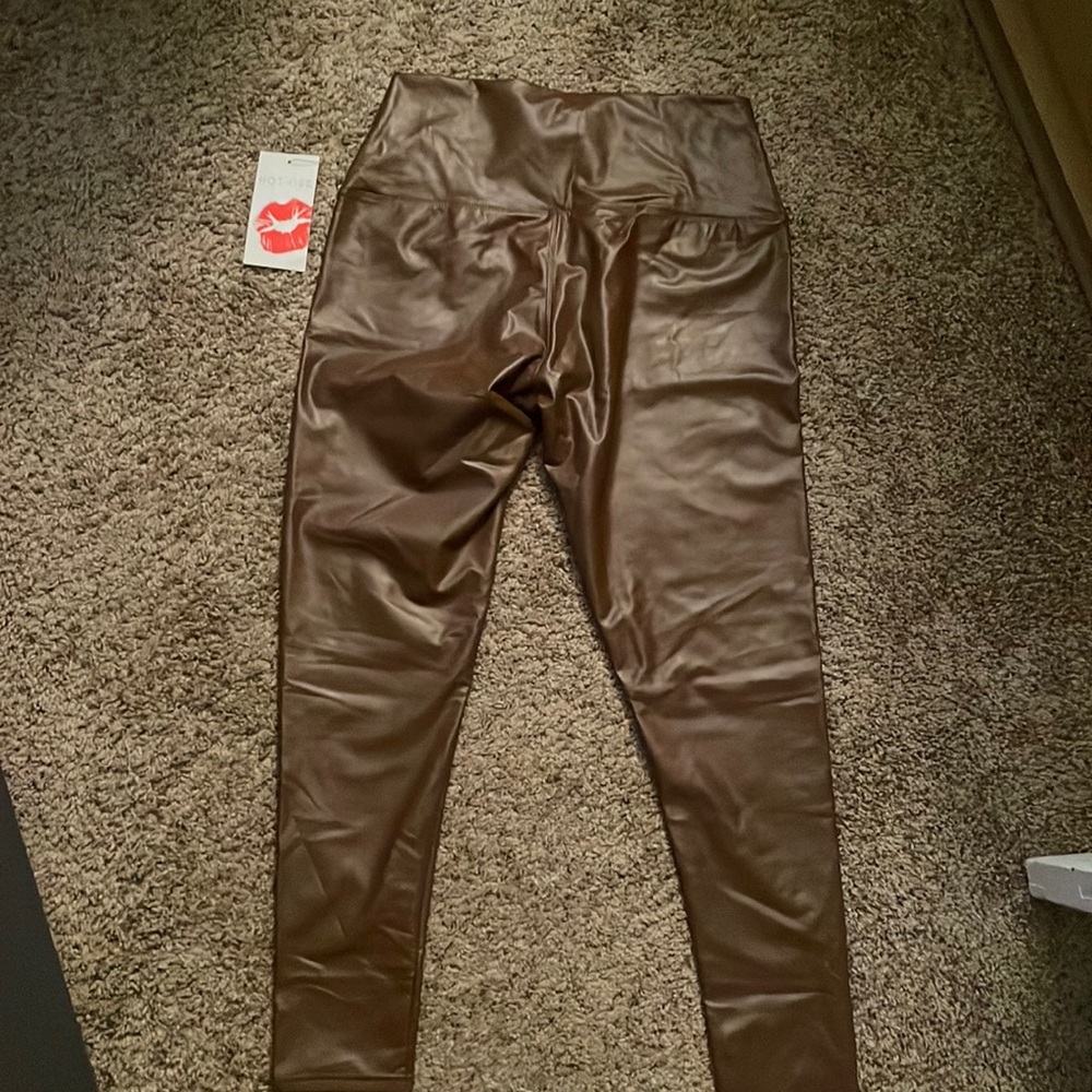 Brown pleather leggings pants
